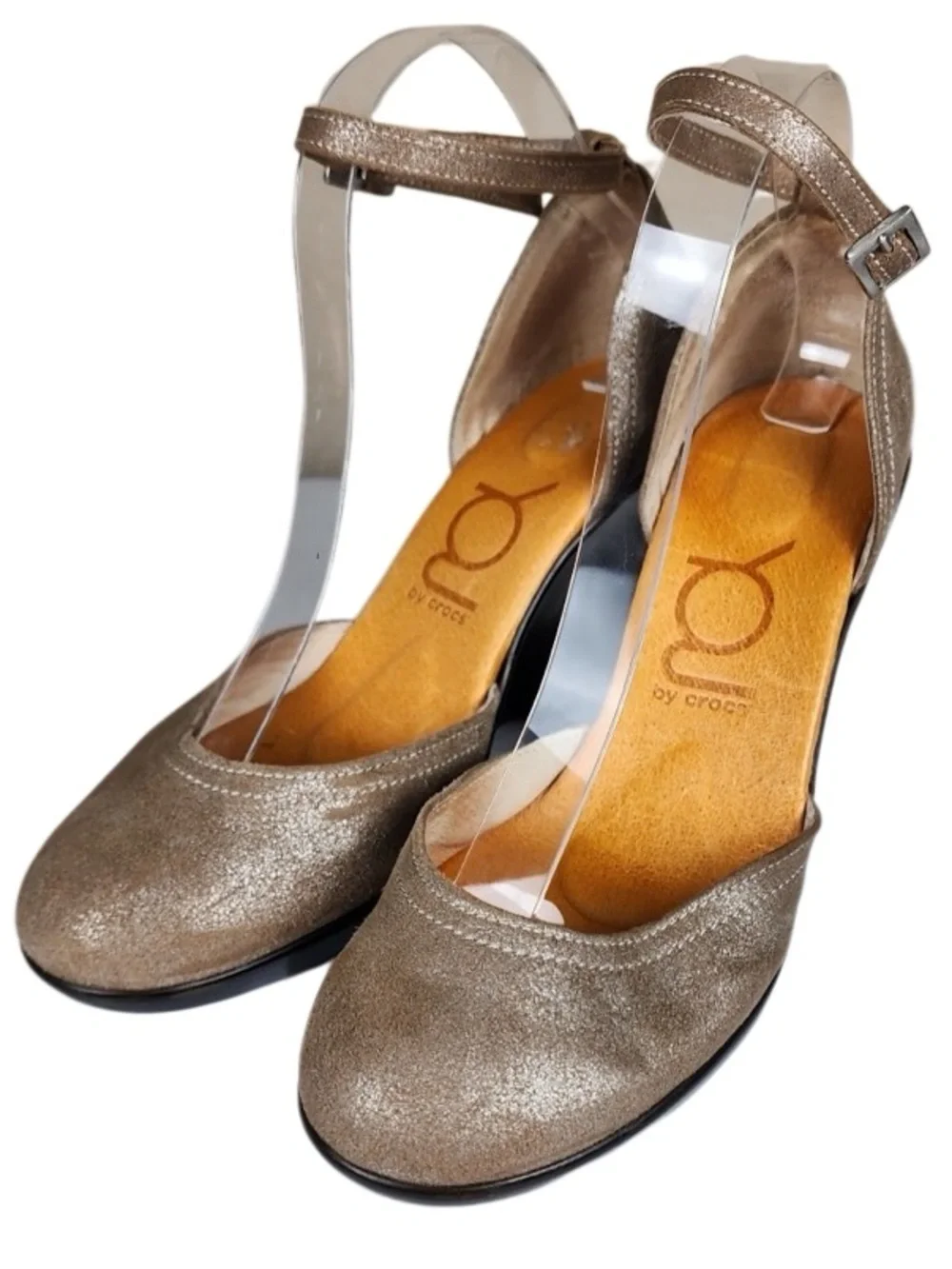 YOU by Crocs Metallic Champagne Ankle Strap Wedge Heels Women’s US 7.5 EU 38